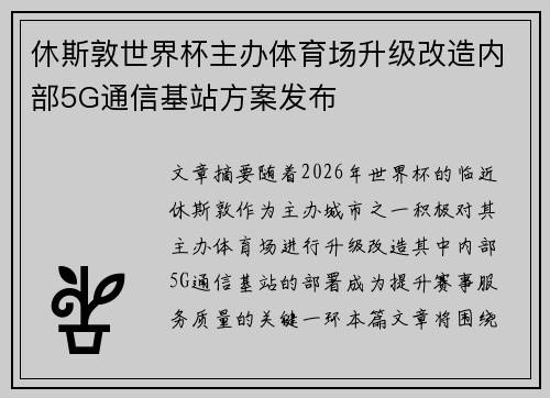 休斯敦世界杯主办体育场升级改造内部5G通信基站方案发布
