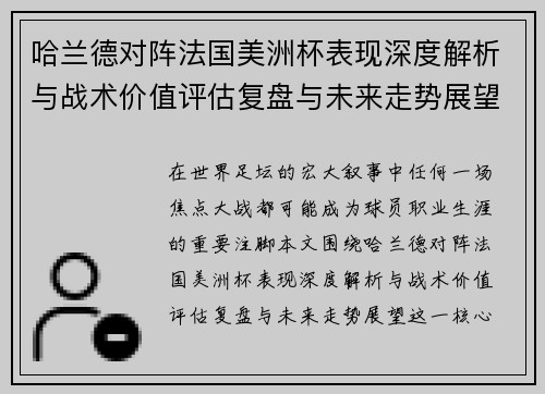哈兰德对阵法国美洲杯表现深度解析与战术价值评估复盘与未来走势展望